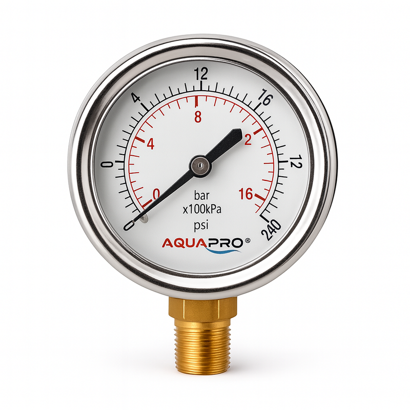 Manómetro Sencillo o Amortiguado de 0-240 Psi, Aquapro