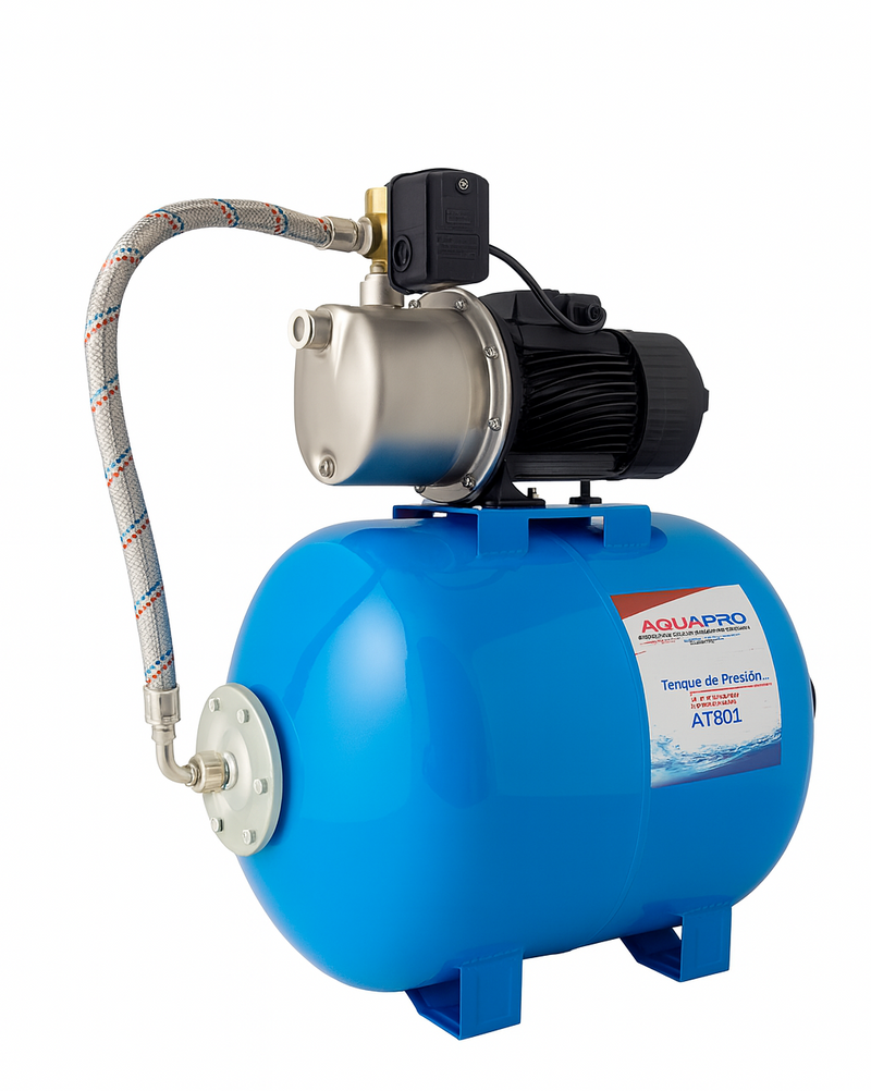 Equipo Hidroneumático con Bomba Jet Inox de 1 Hp y Tanque Hidroneumático de 80 Litros, Aquapro