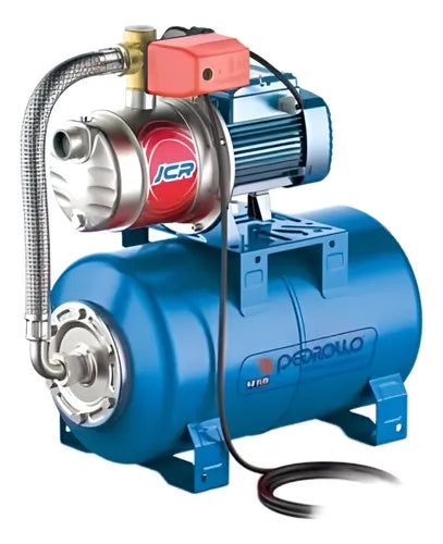 Equipo Hidroneumático con Bomba Jet Inoxidable JCR de 0.5 a 2 Hp con Tanque Hidroneumático Horizontal de 24 a 200 Litros, Pedrollo