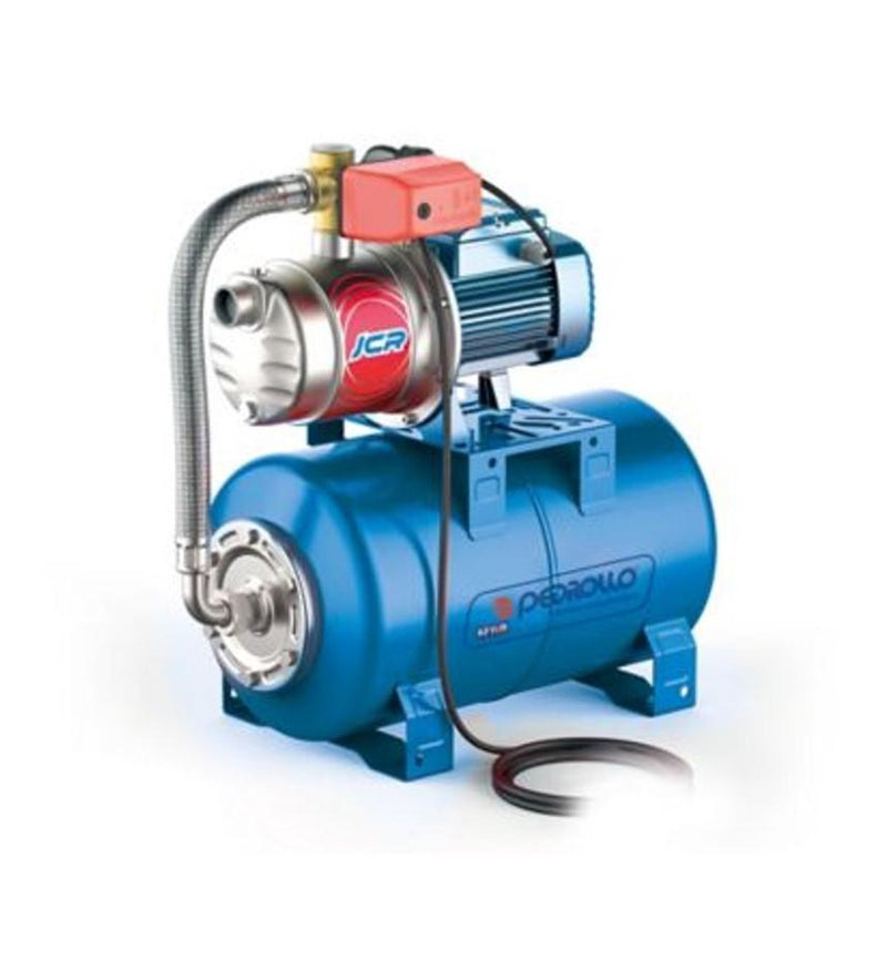 Equipo Hidroneumático con Bomba Jet Inoxidable JCR de 0.5 a 2 Hp con Tanque Hidroneumático Horizontal de 24 a 200 Litros, Pedrollo