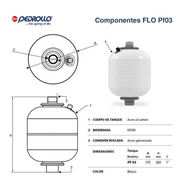 Tanque Hidroneumático de 3 Litros, Pedrollo
