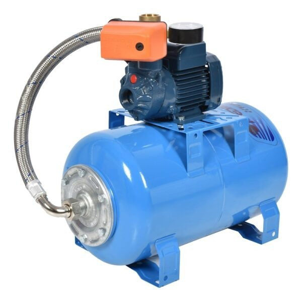 Equipo Hidroneumático con Bomba Periférica PKM60 de 1 a 2 Hp con Tanque Hidroneumático Horizontal de 24 Litros, Pedrollo