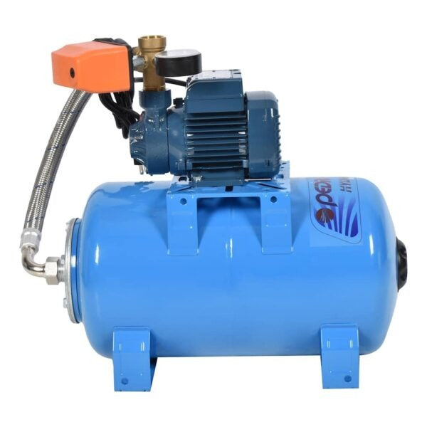 Equipo Hidroneumático con Bomba Periférica PKM60 de 1 a 2 Hp con Tanque Hidroneumático Horizontal de 24 Litros, Pedrollo