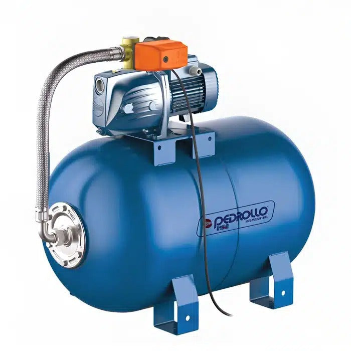 Equipo Hidroneumático con Bomba Jet JSW de 0.5 a 2 Hp con Tanque Hidroneumático Horizontal de 24 a 200 Litros, Pedrollo