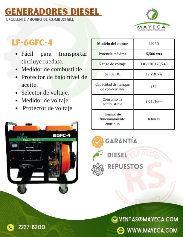 Generador Diésel de 3.0 a 5.5 wts, Mayeca