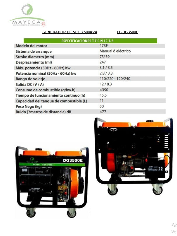 Generador Diésel de 3.0 a 5.5 wts, Mayeca