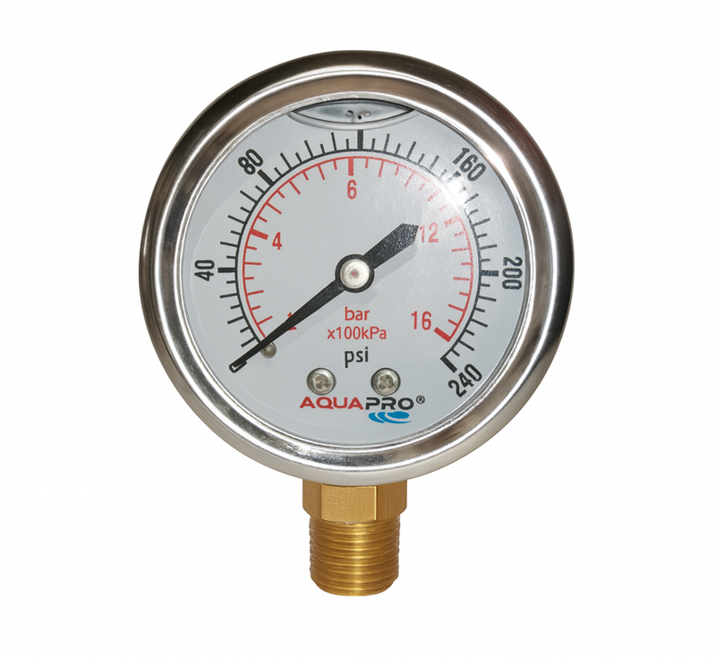 Manómetro Sencillo o Amortiguado de 0-240 Psi, Aquapro