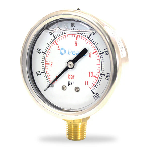 Manómetro en Glicerina con Conexión Lateral de 0-100 a 0-300 Psi, Pearl