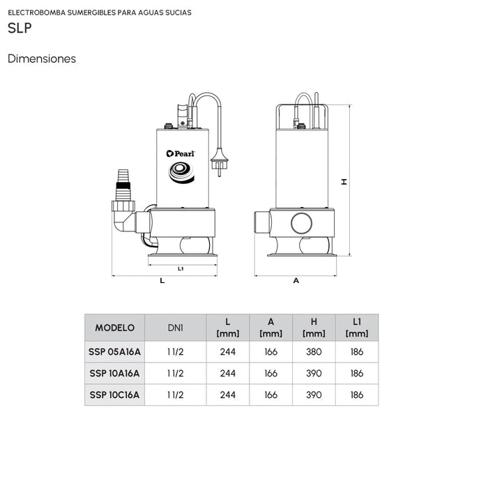 Bomba para Drenaje de Aguas Sucias en Acero Inoxidable Serie SSP de 0.5 a 1 Hp, Pearl